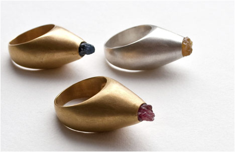 Gold Cone Rings | Silver, 24k gold plated bronze, sapphire