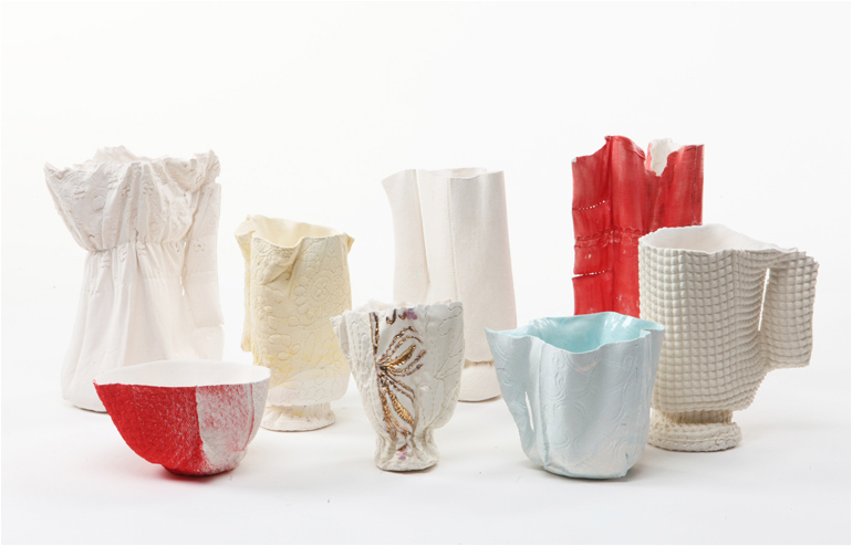 Alice. Rachel Boxnboim's ceramic teaware that were born out of fabric molds. // via: Design Break